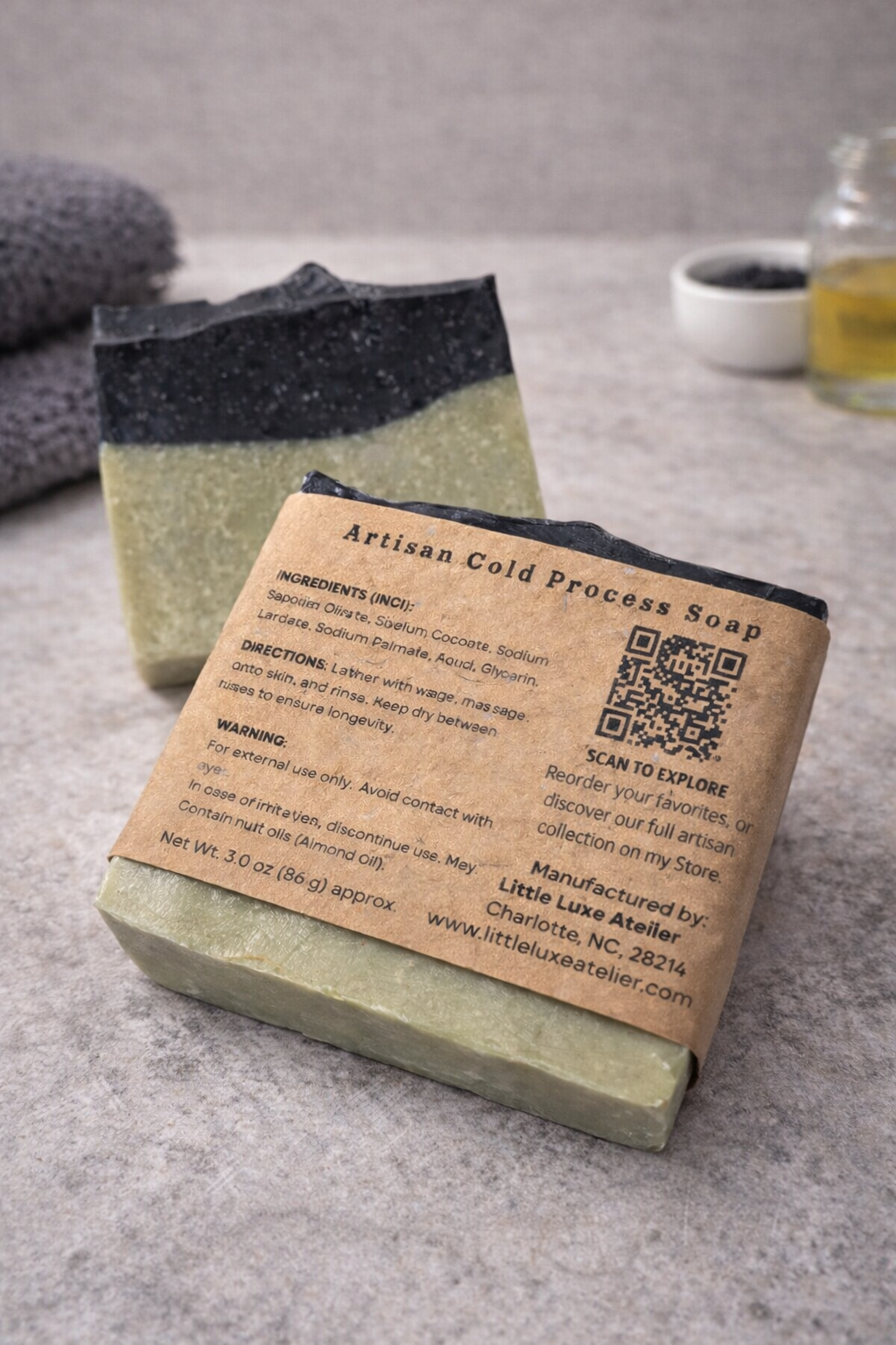 Charcoal and Green Clay Bar Soap *